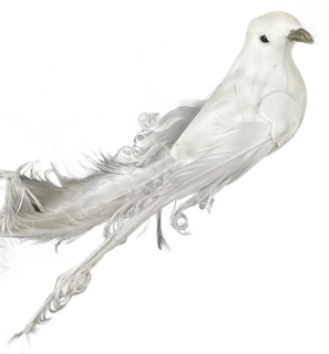 Ptáček na klipu peří/pvc 16,5cm bílá